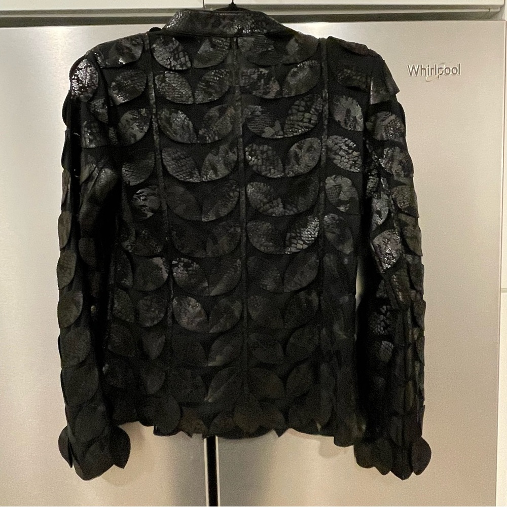 Joseph Ribkoff Black Leaf Pattern Jacket Faux Lea… - image 7